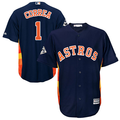 Astros #1 Carlos Correa Navy Blue Cool Base 2017 World Series Bound Stitched Youth MLB Jersey