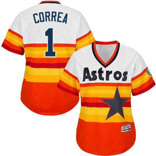 Astros #1 Carlos Correa White Orange Alternate Cooperstown Women's Stitched MLB Jersey Astros #1 Carlos Correa White Orange Alternate Cooperstown Women's Stitched MLB Jersey