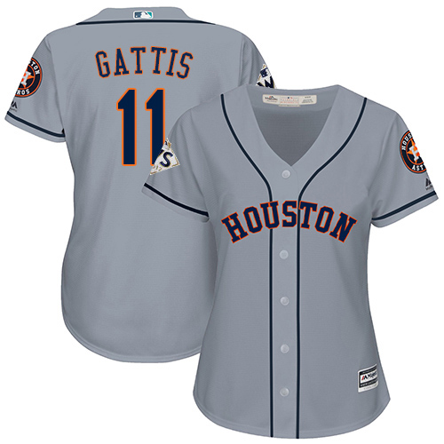 Astros #11 Evan Gattis Grey Road 2017 World Series Bound Women's Stitched MLB Jersey