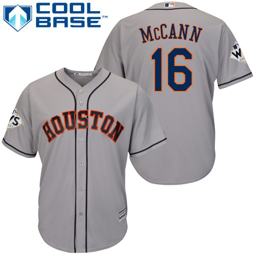 Astros #16 Brian McCann Grey Cool Base 2017 World Series Bound Stitched Youth MLB Jersey
