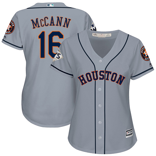 Astros #16 Brian McCann Grey Road 2017 World Series Bound Women's Stitched MLB Jersey