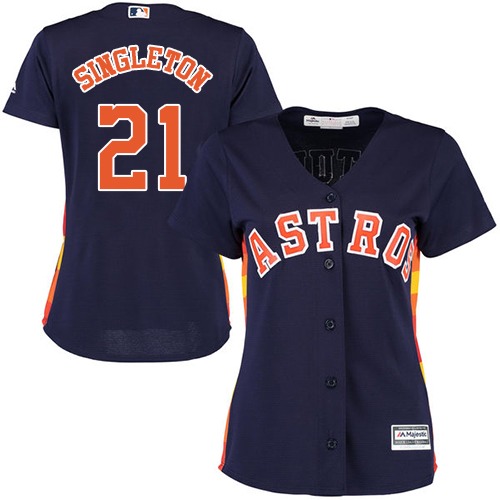 Astros #21 Jon Singleton Navy Blue Alternate Women's Stitched MLB Jersey