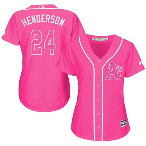 Athletics #24 Rickey Henderson Pink Fashion Women's Stitched MLB Jersey Athletics #24 Rickey Henderson Pink Fashion Women's Stitched MLB Jersey