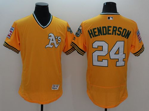 Athletics #24 Rickey Henderson Yellow Flexbase Authentic Collection Cooperstown Stitched MLB Jersey Athletics #24 Rickey Henderson Yellow Flexbase Authentic Collection Cooperstown Stitched MLB Jersey