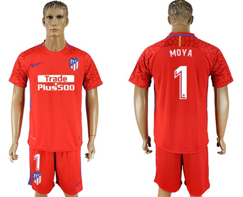 Atletico Madrid #1 Moya Red Goalkeeper Soccer Club Jersey Atletico Madrid #1 Moya Red Goalkeeper Soccer Club Jersey