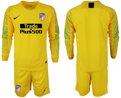 Atletico Madrid Blank Yellow Goalkeeper Long Sleeves Soccer Club Jersey