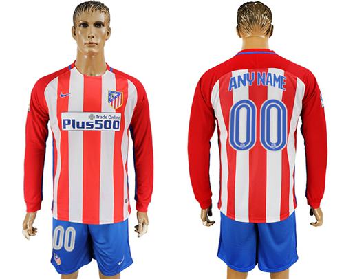Atletico Madrid Personalized Home Long Sleeves Soccer Club Jersey Atletico Madrid Personalized Home Long Sleeves Soccer Club Jersey