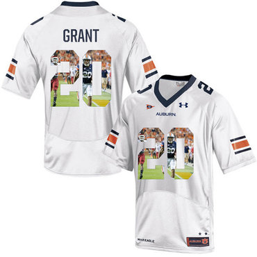 Auburn Tigers 20 Corey Grant White With Portrait Print College Football Jersey