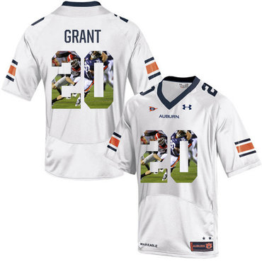 Auburn Tigers 20 Corey Grant White With Portrait Print College Football Jersey2