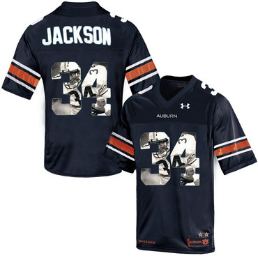 Auburn Tigers 34 Bo Jackson Navy With Portrait Print College Football Jersey2