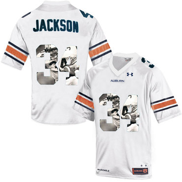 Auburn Tigers 34 Bo Jackson White With Portrait Print College Football Jersey