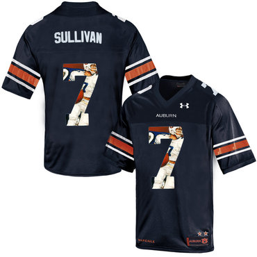 Auburn Tigers 7 Pat Sullivan Navy With Portrait Print College Football Jersey