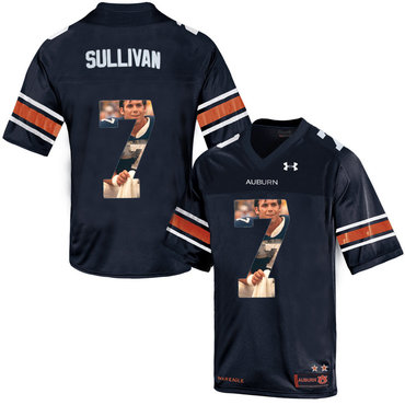 Auburn Tigers 7 Pat Sullivan Navy With Portrait Print College Football Jersey2