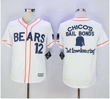 Bad News Bears Button Down #12 Tanner Boyle White Movie Stitched Baseball Jersey