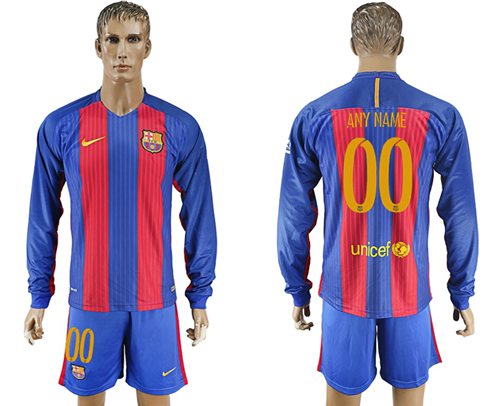 Barcelona Personalized Home Long Sleeves Soccer Club Jersey Barcelona Personalized Home Long Sleeves Soccer Club Jersey