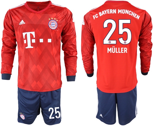Bayern Munchen #25 Muller Home Long Sleeves Soccer Club Jersey
