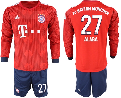Bayern Munchen #27 Alaba Home Long Sleeves Soccer Club Jersey