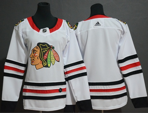 Blackhawks Blank White Road Authentic Women's Stitched Hockey Jersey