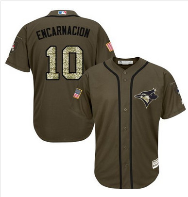 Blue Jays #10 Edwin Encarnacion Green Salute to Service Stitched MLB Jersey
