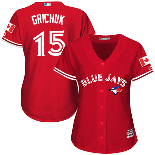 Blue Jays #15 Randal Grichuk Red Canada Day Women's Stitched Baseball Jersey Blue Jays #15 Randal Grichuk Red Canada Day Women's Stitched Baseball Jersey