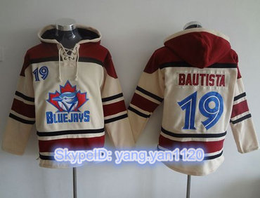 Blue Jays #19 Jose Bautista Cream Sawyer Hooded Sweatshirt MLB Hoodie