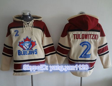Blue Jays #2 Troy Tulowitzki Cream Sawyer Hooded Sweatshirt MLB Hoodie