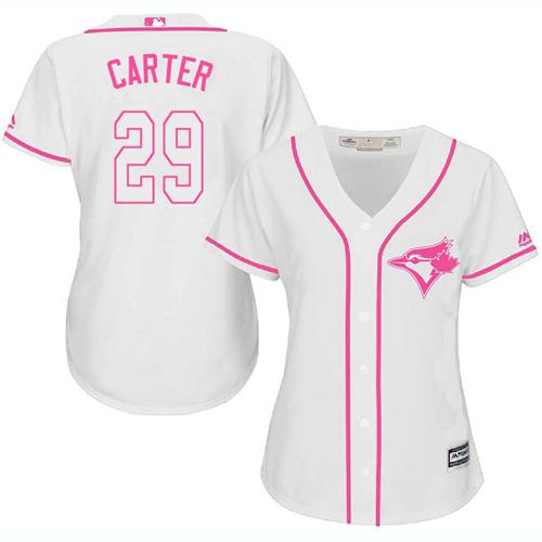 Blue Jays #29 Joe Carter White Pink Fashion Women's Stitched MLB Jersey