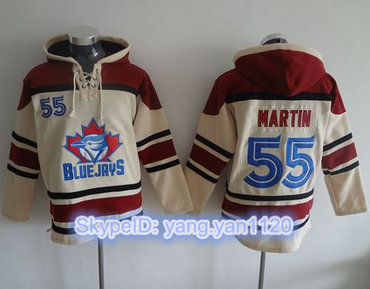 Blue Jays #55 Russell Martin Cream Sawyer Hooded Sweatshirt MLB Hoodie