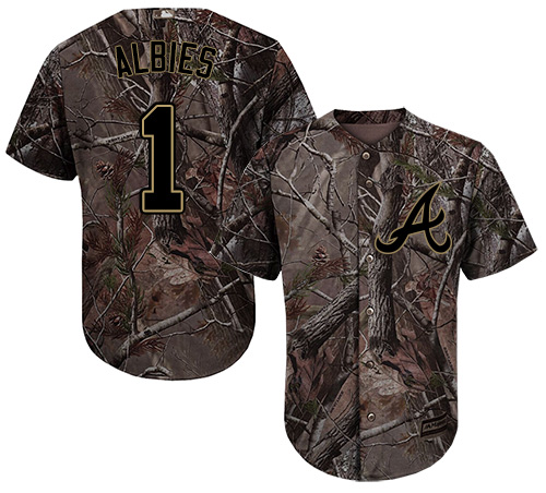 Braves #1 Ozzie Albies Camo Realtree Collection Cool Base Stitched Youth Baseball Jersey