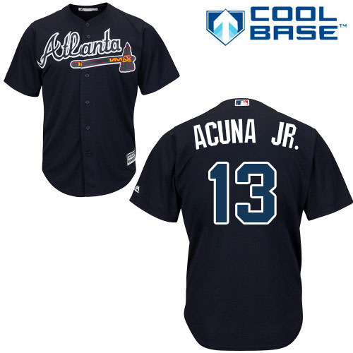 Braves #13 Ronald Acuna Jr. Navy Blue Cool Base Stitched Youth Baseball Jersey Braves #13 Ronald Acuna Jr. Navy Blue Cool Base Stitched Youth Baseball Jersey