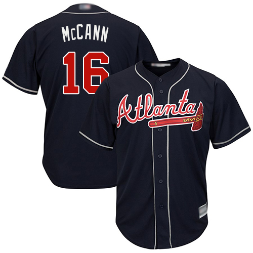 Braves #16 Brian McCann Navy Blue Cool Base Stitched Youth Baseball Jersey Braves #16 Brian McCann Navy Blue Cool Base Stitched Youth Baseball Jersey