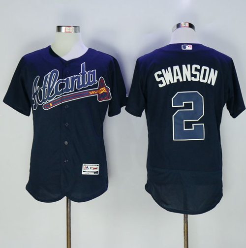 Braves #2 Dansby Swanson Navy Blue Flexbase Authentic Collection Stitched MLB Jersey Braves #2 Dansby Swanson Navy Blue Flexbase Authentic Collection Stitched MLB Jersey