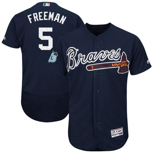 Braves #5 Freddie Freeman Navy Blue 2017 Spring Training Authentic FlexBase Stitched MLB Jersey