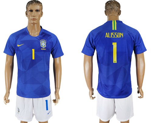 Brazil #1 Alisson Away Soccer Country Jersey Brazil #1 Alisson Away Soccer Country Jersey