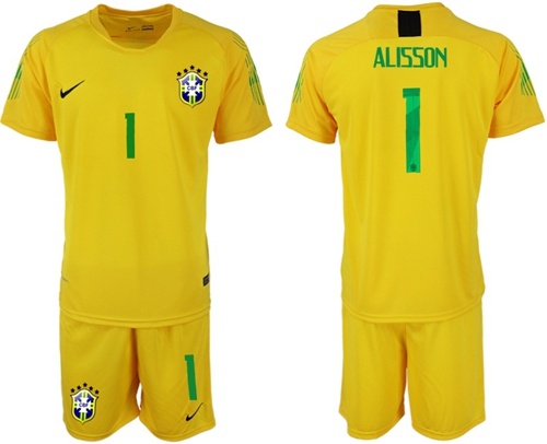 Brazil #1 Alisson Yellow Goalkeeper Soccer Country Jersey Brazil #1 Alisson Yellow Goalkeeper Soccer Country Jersey