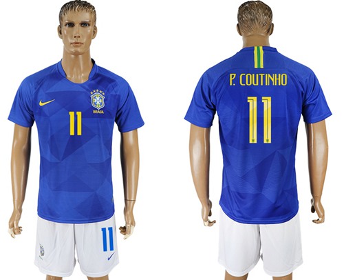 Brazil #11 P.Coutinho Away Soccer Country Jersey Brazil #11 P.Coutinho Away Soccer Country Jersey