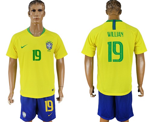 Brazil #19 Willian Blank Home Soccer Country Jersey
