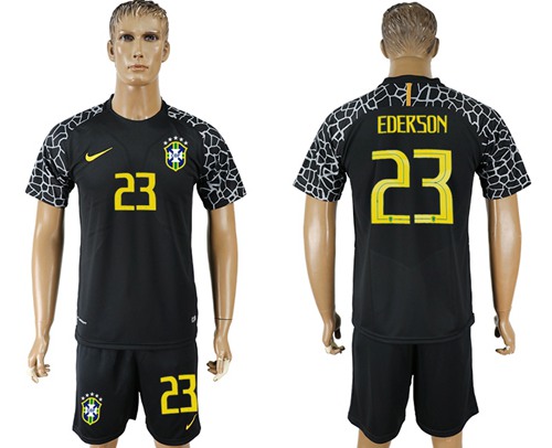 Brazil #23 Ederson Black Goalkeeper Soccer Country Jersey Brazil #23 Ederson Black Goalkeeper Soccer Country Jersey
