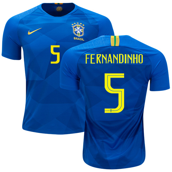 Brazil #5 Fernandinho Away Soccer Country Jersey Brazil #5 Fernandinho Away Soccer Country Jersey