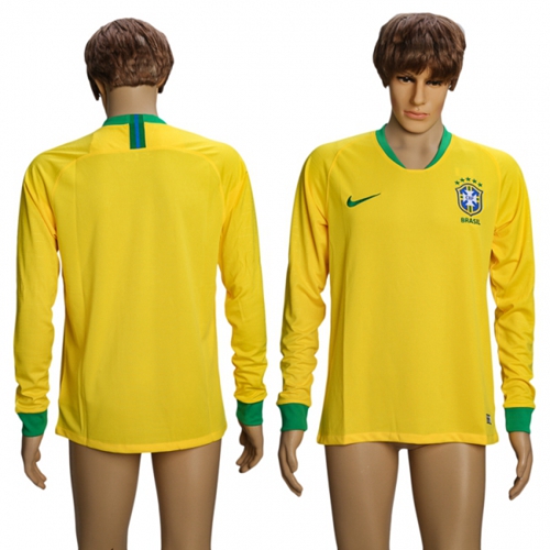 Brazil Blank Home Long Sleeves Soccer Country Jersey Brazil Blank Home Long Sleeves Soccer Country Jersey