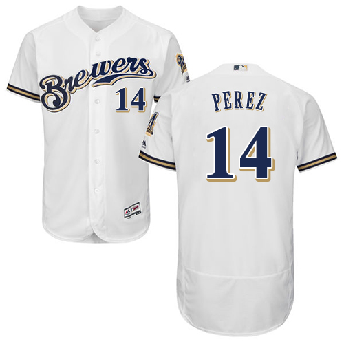 Brewers #14 Hernan Perez White Flexbase Authentic Collection Stitched Baseball Jersey Brewers #14 Hernan Perez White Flexbase Authentic Collection Stitched Baseball Jersey