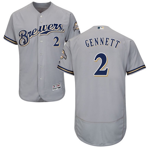 Brewers #2 Scooter Gennett Grey Flexbase Authentic Collection Stitched MLB Jersey Brewers #2 Scooter Gennett Grey Flexbase Authentic Collection Stitched MLB Jersey