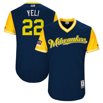 Brewers #22 Christian Yelich Yeli Navy 2018 Players' Weekend Authentic Team Jersey