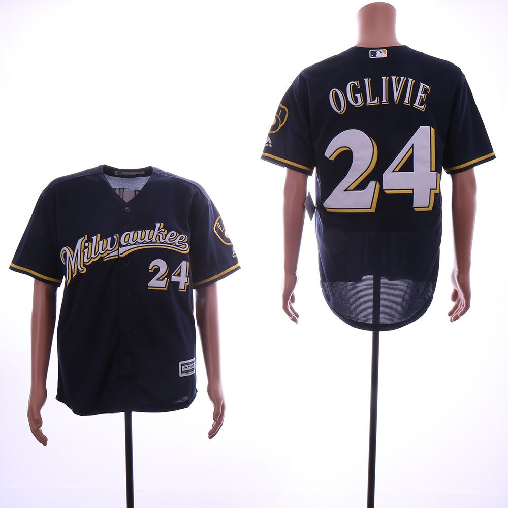 Brewers #24 Ben Oglivie Navy Cool Base Jersey