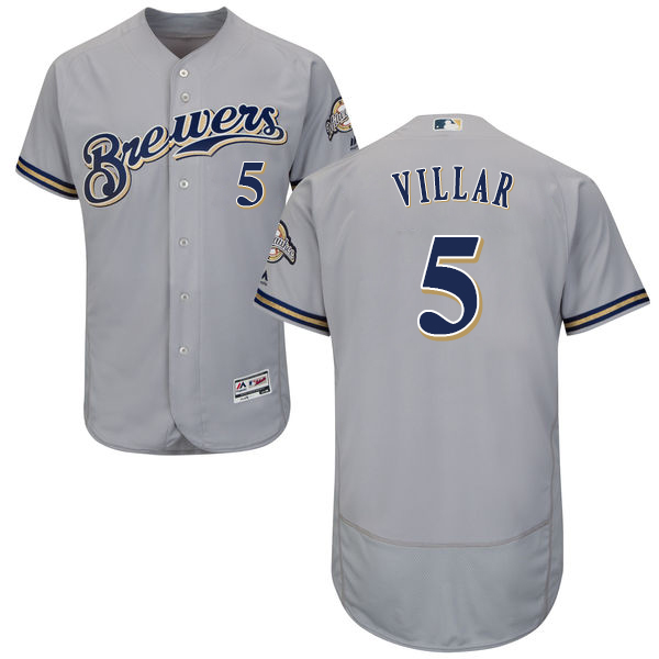 Brewers #5 Jonathan Villar Grey Flexbase Authentic Collection Stitched MLB Jersey Brewers #5 Jonathan Villar Grey Flexbase Authentic Collection Stitched MLB Jersey