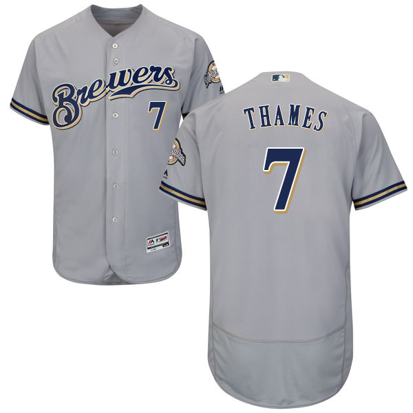 Brewers #7 Eric Thames Grey Flexbase Authentic Collection Stitched MLB Jersey Brewers #7 Eric Thames Grey Flexbase Authentic Collection Stitched MLB Jersey