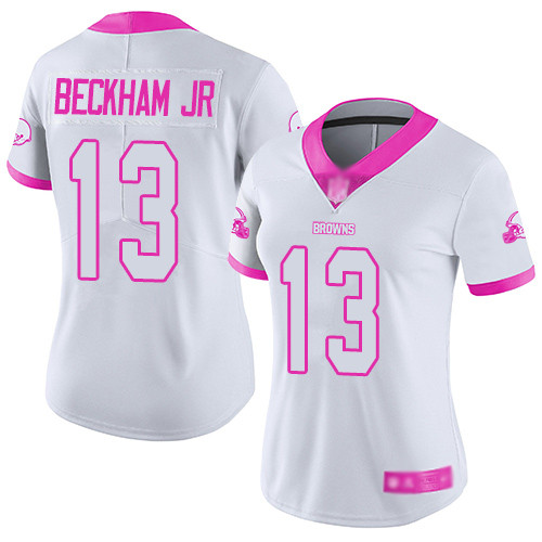 Browns #13 Odell Beckham Jr White Pink Women's Stitched Football Limited Rush Fashion Jersey Browns #13 Odell Beckham Jr White Pink Women's Stitched Football Limited Rush Fashion Jersey