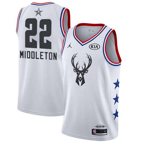 Bucks #22 Khris Middleton White Youth Basketball Jordan Swingman 2019 All-Star Game Jersey