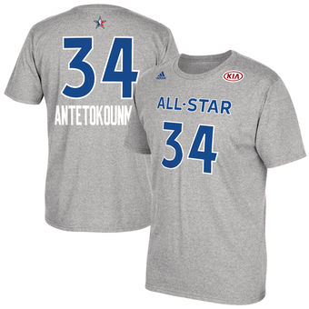 Bucks #34 Giannis Antetokounmpo adidas 2017 All-Star Game Name & Number T-Shirt - Gray