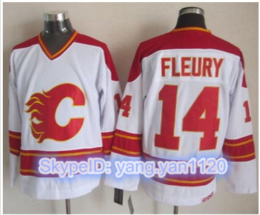 Calgary Flames #14 Theoren Fleury White CCM Throwback Stitched NHL Jersey